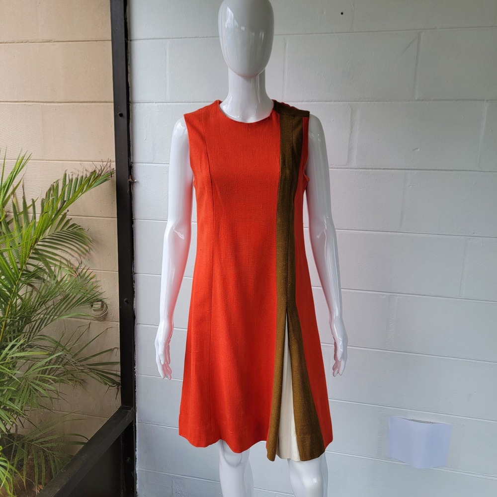 Vintage 60s Stacy Ames Dress Orange Brown Cream Women's 8 Mod Retro Shift Union - Picture 2 of 16